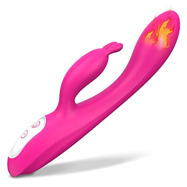 G Spot Rabbit Vibrator with Heating Function, Rose Sex Toys for Clitoris G-spot Stimulation,Waterproof Dildo Vibrator with 9 Powerful Vibrations Dual Motor Stimulator for Women or Couple Fun(Red)