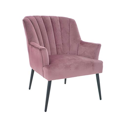 Hodge and Hodge Dusky Pink Oyster Armchair Plush Velvet Fabric Cover and Shell Stitched Back This Modern Furniture Accent Chair Is Ideal For Relaxing at Home Lounge Bedroom or Office XS6189