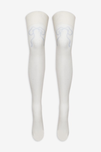 Bow Printed Thigh-High Socks — White
