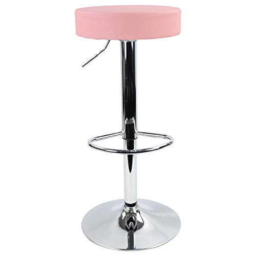 KKTONER Round Bar Stool PU Leather with Footrest Height Adjustable Swivel Pub Chair Home Kitchen Bar stools Backless Stool (Pink) - Pink