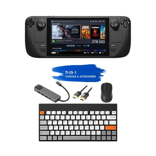 2023 Valve Steam Deck 2TB Upgraded Handheld Console, 7-inch Touchscreen Display, 1280x800 Resolution, Ergonomic Design, Mytrix Hub, HDMI Cable, Keyboard & Mouse Combo, 4 Accessories: 5 in 1 Bundle