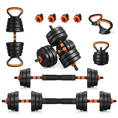 EDOSTORY Adjustable Dumbbell Set, 44LB/66LB/88LB Free Weights Dumbbells,4 in 1 Set Barbell, Dumbbell, Kettlebell and Push-ups, Non-slip Handles, Push up, Fitness Home Gym for Men Women - 22.0 LB