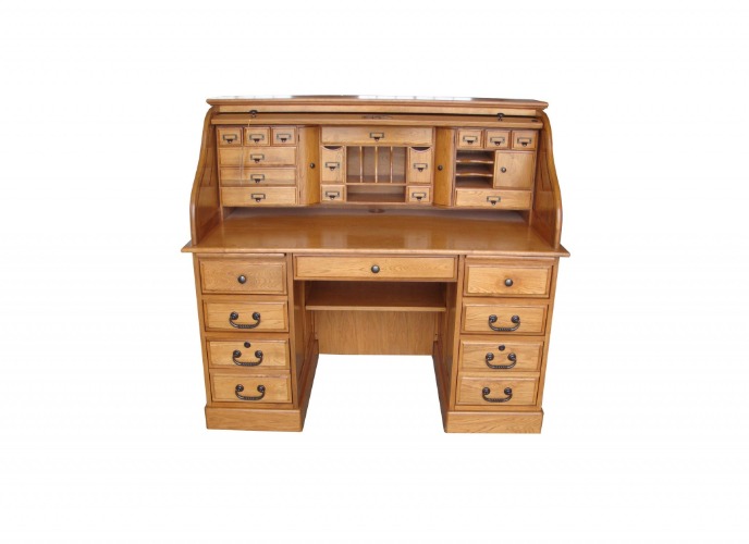 Two Tier Harvest Oak Hardwood Deluxe Roll Top Desk | Default Title