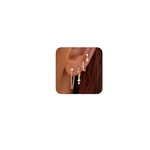 Ewrkbr Pearl Drop Earrings for Women, Dainty Gold Earrings Stack 14K Gold Plated Small Gold Huggie Hoop Earrings for Women Trendy Cute Pearl Earring Sets for Multiple Piercings Gold Jewelry for Women - set6