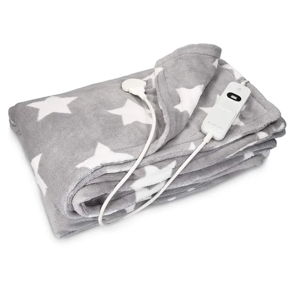 Navaris XXL Elektrische Wärme Heizdecke - 180x130cm 3 Wärmestufen Abschaltautomatik waschbar - Kuschelige Bett Wärmedecke Hellgrau - Hellgrau