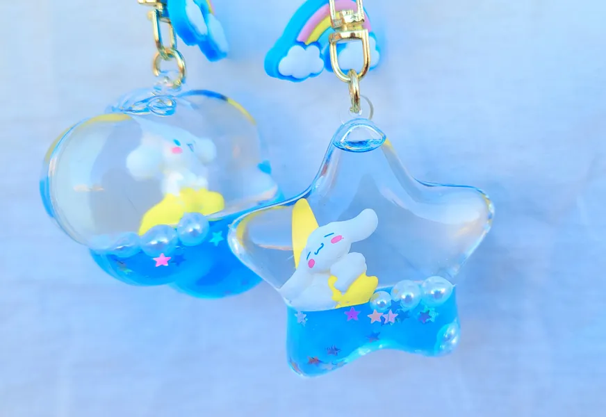 Fidget Schlüsselanhänger Sanrio Blue Daydream Cinnamoroll | Antistress Angst Flüssigkeit Streuer stimmig beruhigend kawaii Spielzeug