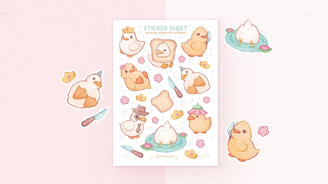 Ducking Awesome Stickers | A6 Matter or Glossy Sticker Sheet | Duck Vinyl Sticker Sheet | Journaling | Children Illustration