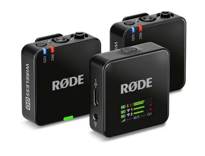 RODE Wireless GO (GEN 3) Microphone System , 2-Person Compact Wireless System For Mobile Journalist, Videographer - Built-In Omni Mic & 3.5mm Mic Input, 2 x Mini Clip-On Transmitters/Recorders