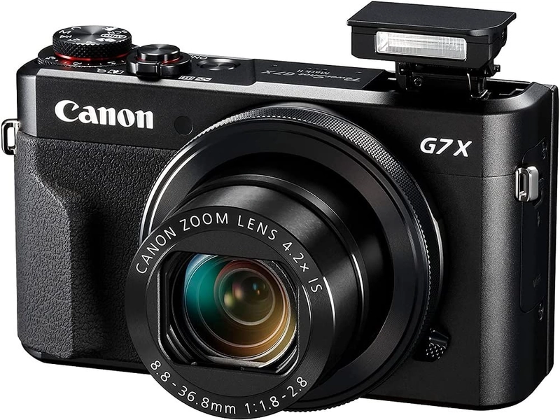 Canon Digitale camera met Inklapbaar Display, 20,1 megapixel, 4,2-voudige optische zoom, PowerShot G7 X Mark II/1066C002AA, 7,5 cm (3 inch) LCD-display, touchscreen, Zwart, Zonder Reserveaccu