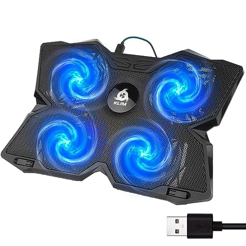 KLIM Wind Laptop Cooling Pad - More Than 500 000 Units Sold - New Version 2024 - The Most Powerful Rapid Action Cooling Fan - Laptop Stand with 4 Cooling Fans at 1200 RPM - USB Fan - PS5 PS4 - Blue - Blue