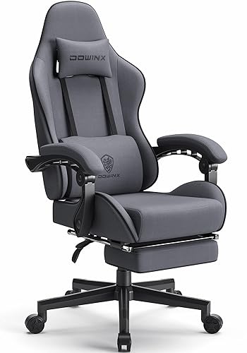 Dowinx Gaming Chair Fabric with Pocket Spring Cushion, Massage Game Chair Cloth with Headrest, Ergonomic Computer Chair with Footrest 290LBS, Dark Grey - Dark Grey