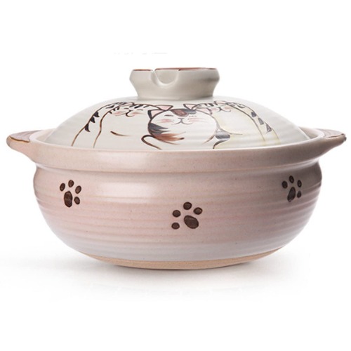Cat Printing Ceramic Casserole Heat Resistant Stew Soup Chinese Earthen Pot Household Gas Claypot Rice Cookware Small Cooking Pot,3.5L - 3.5L