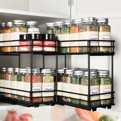 Kitsure Spice Rack 2 Packs - Durable Pull Out Spice Racks for Kitchen Cabinet, Easy-to-Install Spice Cabinet Organizers, 4.33''Wx10.23''Dx8.54''H Slide Out Spice Racks - 2 Slim (4-1/3'' W)