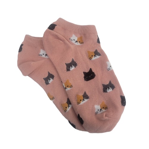 Kitty Cat Face Patterned Short Ankle Socks (Adult Medium) - Pink / Adult Medium / Unisex