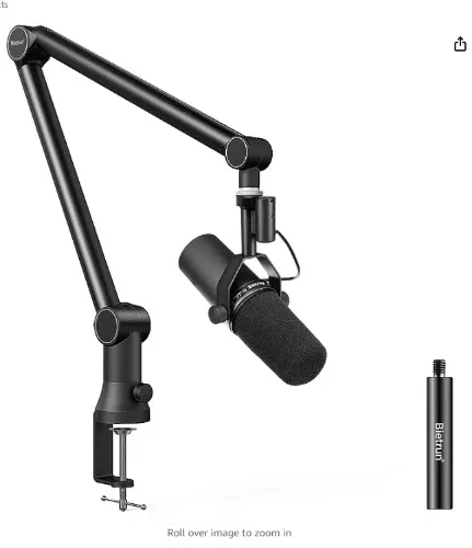 Boom Mic Arm for Shure SM7B/MV7/Blue Yeti, 2023 New Upgraded Microphone Desk Mount with Hidden Cable Trough & Extension Tube, Universal Pro-Heavy Duty Metal Blue Yeti Boom Arm for Podcast, Video