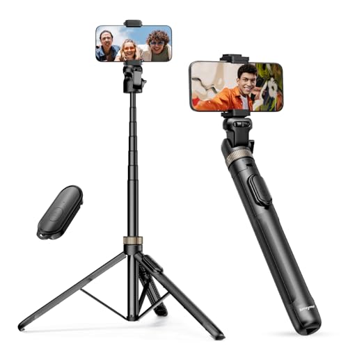 Sensyne 72" Phone Tripod, Extendable Tripod for iPhone & Selfie Stick with Detachable Phone Holder & Wireless Remote, iPhone Tripod Compatible with All Cell Phones, Camera - Black
