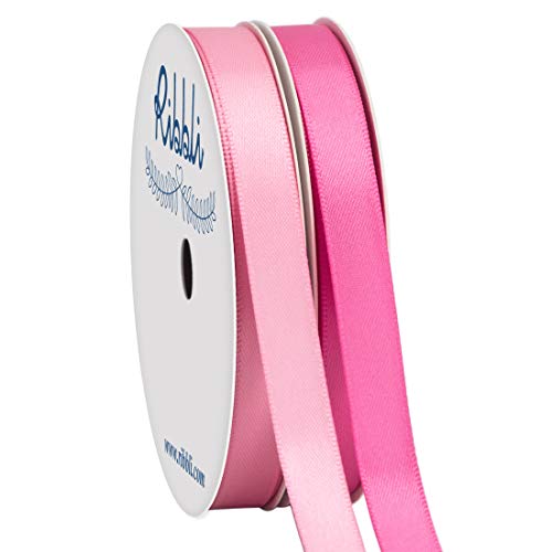 Ribbli 2 Rolls Satin Pink & Hot Pink Craft Ribbon,Total 20 Yards,(Satin Pink 3/8-Inch x 10-Yard,Satin Hot Pink 3/8-Inch x 10-Yard) - Pink & Hot Pink - 3/8" x 2Rolls