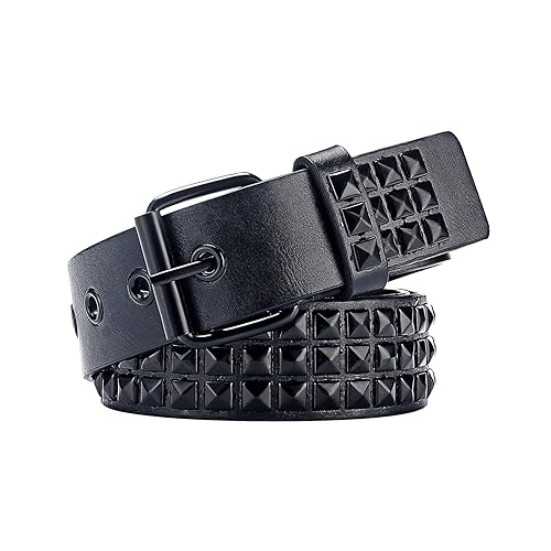 SNCEAW Studded Belt, Metal Punk Rock Rivet Belt with Bright Pyramid Studded for Women Men - Fit Pant 31-36 inch - Luxury Black