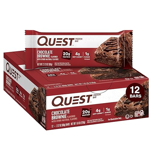 Quest Nutrition Chocolate Brownie Protein Bar, 20g Protein, 1g Sugar, 4g Net Carb, Gluten Free, Gluten Free, 12 Count - Chocolate Brownie - 12 Count (Pack of 1)