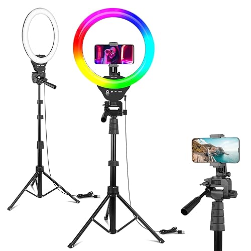 Eicaus 12" RGB Ring Light with Tripod Stand and Phone Holder, Selfie LED Lighting with 62" Phone and Stand,15 Color Effects for Video Recording,Makeup,Room Decor,TikTok,Creative Photography - RGB,White,Warm,Daylight - 12"