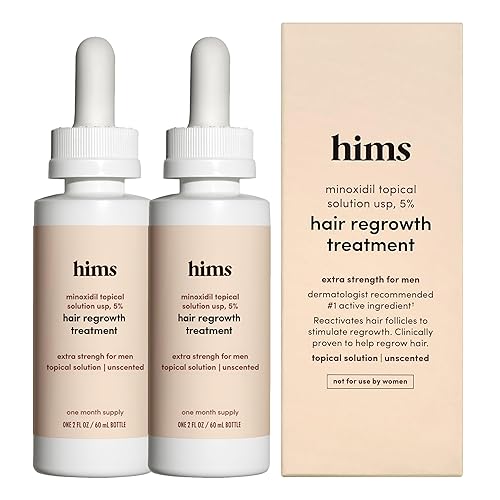 hims Extra Strength Hair Regrowth Treatment for Men with 5% Topical Minoxidil Solution for Hair Loss and Thinning Hair, Unscented, 2 Pack - Serum