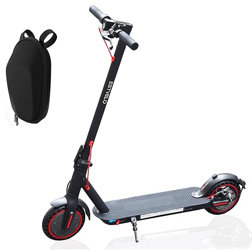 ESTVELO Electric Scooter, Foldable E Scooter for Adults, 12/18 Miles Range, 8.5”Run-Flat Tire, App Control, Double Braking - Black - 18 Miles