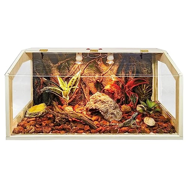 Prolee 35 Gallon Reptile Terrarium Tank Large 40" x 16" x 16",Newest Upgraded Bearded Dragon Tank with Roof Door, Snake Tank with Built-in Lamp Fixture and Switch, Side Windows, 40 Inch