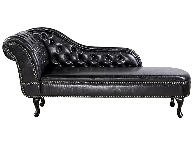 Chaise longue de piel sintética negra con botones versión izquierda Nimes