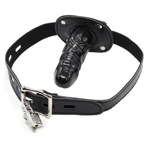 SXOVO Abschliessbare Dildoknebel Mund Knebel, Schwarz Fetisch Bondage Penis Knebel Restraint (Langer 10cm) - 10 cm (1er Pack)