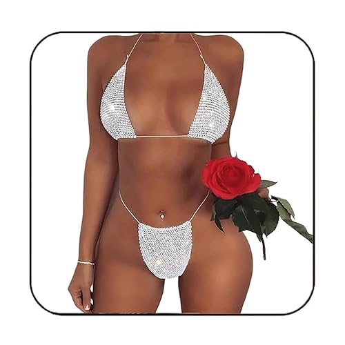 Earent Mesh Rhinestone Body Chain Set Beach Chest Belly Chains Crystal Bikini Nightclub Party Bra Breast Chains Rave Body jewelry for Women - Silver