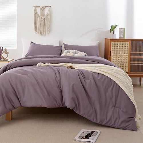 ROSGONIA Dusty Purple Comforter Set Queen, 3pcs (1 Boho Comforter & 2 Pillowcases) All Season Bedding Lightweight Bedspread Blanket Quilt Bed - Queen Comforter 90"x90" - Dusty Purple