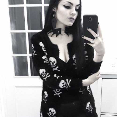 Fuzzy Bones' Black and White Fluffy Skull Goth Emo Cardigan - black / One Size