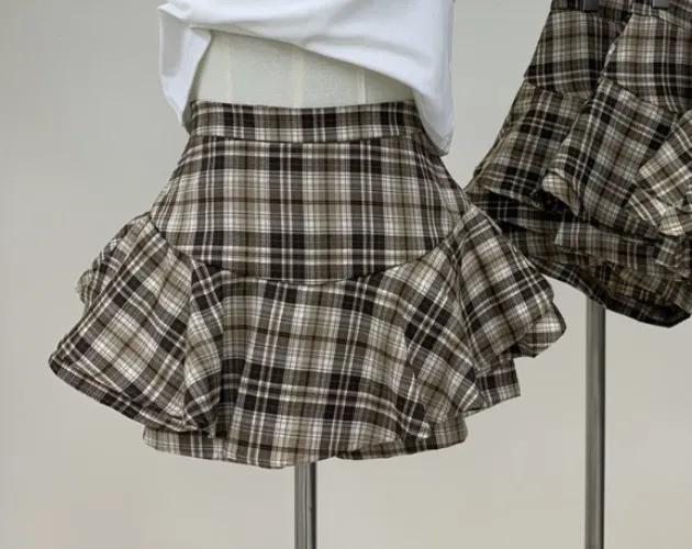 Ruffles Plaid Mini Skirts Women Sexy American Style Y2k Clothes All-match High Waist Design Students Юбка Женская Casual Mujer