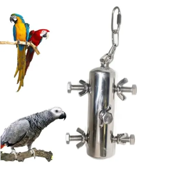 INLDY Stainless Steel Parrot Toys, Hanging Chew Bird Toys for Parrots, Bell Macaw Toys, Puzzle Interactive Foraging Bird Toys, Large Bird Toys Toys for Macaws, African Grey, Amazon Parrots