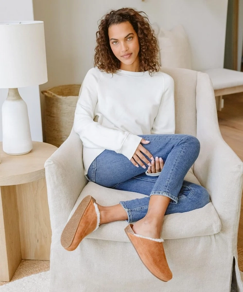 Shearling-Lined Moc Clog, Saddle | 38