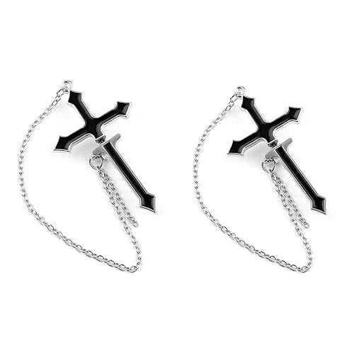 Jemant Cross Chain Earrings For Women Men Dangle Black Rock Unique Goth Cool Punk Long Sword Earrings Through Ear For Him Her Jewelry - Black
