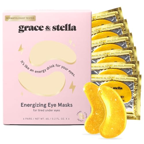 Under Eye Mask (Gold, 6 Pairs) Reduce Dark Circles, Puffy Eyes, Undereye Bags, Wrinkles - Gel Under Eye Patches, Vegan Cruelty-Free Self Care by grace and stella - Gold (6 Pairs)