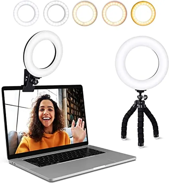 Ring Light, Video Conference Lighting Kit 3200k-6500K Dimmable Led Ring Light Clip on Laptop Monitor for Zoom Meeting/Remote Working/Video Calls/Live Streaming/YouTube Video/Makeup/TikTok - 5 inch