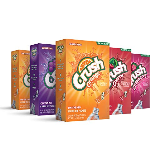 Crush, Classic Variety Pack– Powder Drink Mix - (5 Boxes, 30 Sticks) – Sugar Free & Delicious