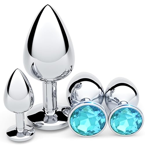 Anal Plug Beginner Set - 4 PCS Jewel Butt Plugs Sex Toy Anal Training Kit- G Spot Anal Sex Adult Toy for Beginner Adult Unisex Women and Men Couple (Blue) - Blue