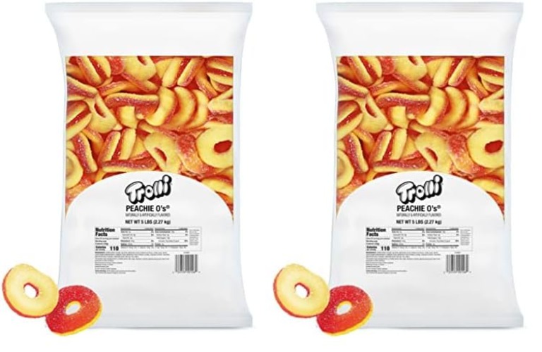 Trolli Peachie O's Sour Gummy Rings Candy, 5 Pound Bulk Bag (Pack of 2) - Peachie O's - 5 Pounds (Pack of 2)