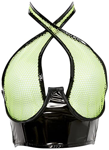 Daisy corsets womens Neon Green/Black Vinyl & Fishnet Halter Top Underwire CincherCorset - 4X - Neon Green