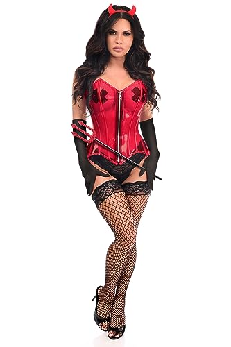 Daisy corsets Womens Lavish 4 Pc Clear Red Sexy Devil Corset Costume - 5X - Red