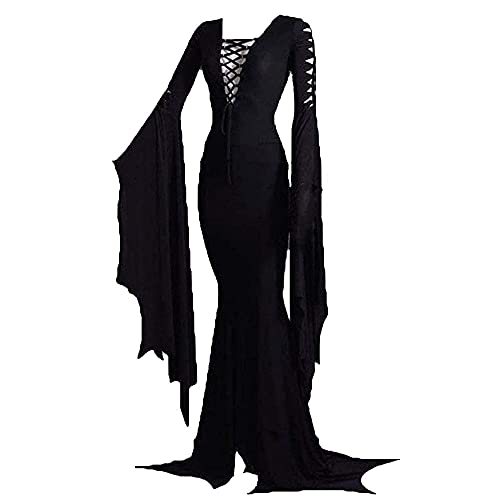 Women's Morticia Floor Dress Costume Adult Women Gothic Witch Vintage Dress - 3X-Large - Black