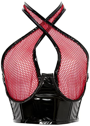 Daisy corsets Womens Red/Black Vinyl & Fishnet Halter Top Underwire Cincher - 3X - Red/Black