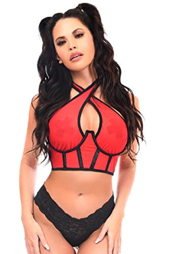 Daisy corsets Womens Red Mesh Underwire Cincher W/Built in Halter TopCorset - 3X - Red