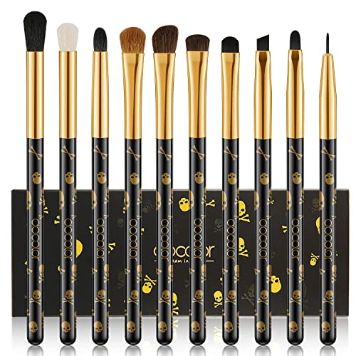 Docolor Eye Makeup Brushes 10Pcs Skull Printed Eyeshadow Makeup Brush Set Blending Concealer Eyebrow Eye Liners Premium Synthetic Eyeshadow Crease Brow Brush - Eyeshadow Brush