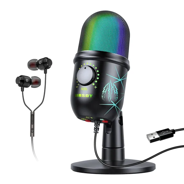 USB Microphone for PC, Mac, PS4, PS5, RGB Computer Microphone with Monitor, Mute and Noise Reduction, Great for Recording, Streaming, Gaming, Podcasting - V5 Mic-H