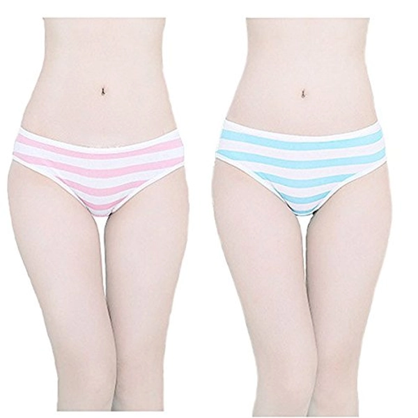 Cute Japanese Style Blue&pink Stripe Panties Bikini Cosplay Cotton Underwear Blue/Pink Free Size