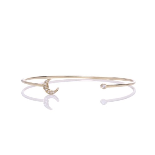 Crescent Moon Bangle - 14K White Gold